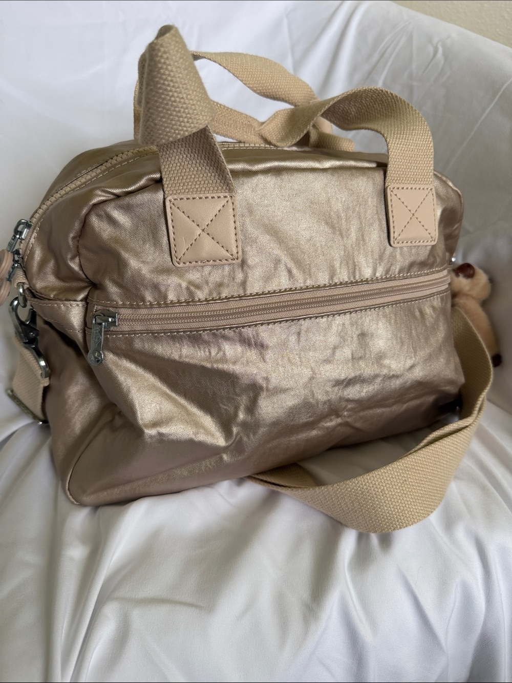 Kipling Metallic Rose Gold Shoulder Bag with Front Pockets - Picture 4 of 5